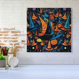 Warren Reed - Designer Imaginative Abstract Witches Hats Canvas in Orange - Size: w40 inch x h40 inch - thumbnail 2
