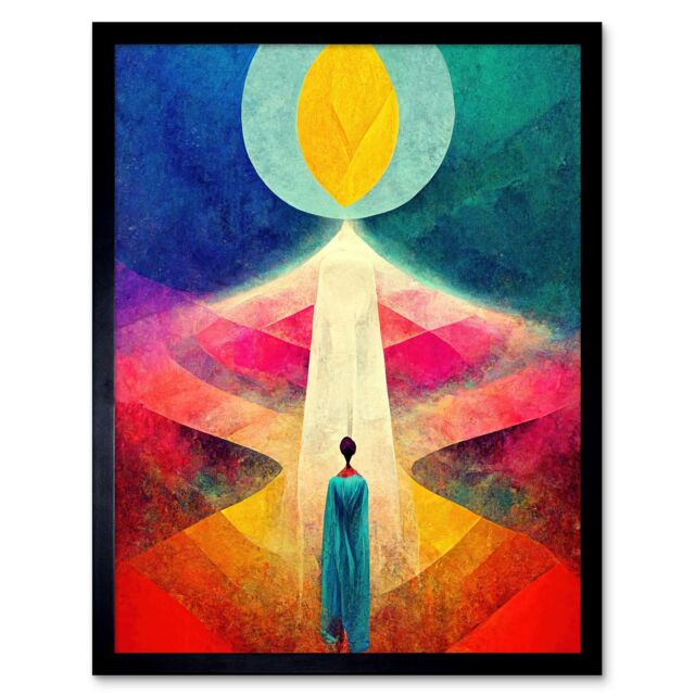 "Artery8 Wall Art Print Into The Light Abstract Spiritual Painting Art Framed in Black - Size: W12"" x H16""" - image 1