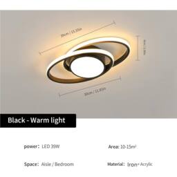 Goeco Ceiling Light LED Round, 39W, 3000K, Black, Modern Design, for Bedroom in Black - thumbnail 5