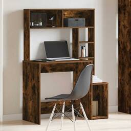 Berkfield Home Decorative Desk with Shelves Smoked Oak 100x45x140 cm Engineered Wood in Brown - Size: 100 x 45 x 140 cm - thumbnail 1