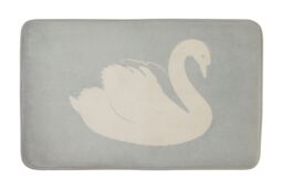 Orsina Swan Design Square Bath Mat, Nature-Inspired Blue & White Square Bath Rug, Soft Flannel Fleece Shower Mat