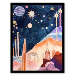 "Artery8 Mid Century Modern Abstract Boho Space Landscape Framed Wall Art - Size: W12"" x H16""" - thumbnail 1