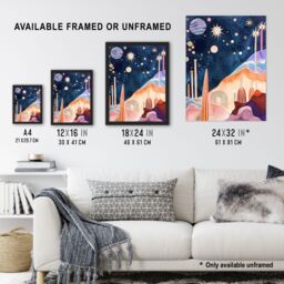 "Artery8 Mid Century Modern Abstract Boho Space Landscape Framed Wall Art - Size: W12"" x H16""" - thumbnail 3