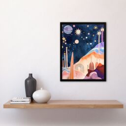 "Artery8 Mid Century Modern Abstract Boho Space Landscape Framed Wall Art - Size: W12"" x H16""" - thumbnail 4