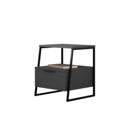 FWStyle Dark Grey 1 Drawer Bedside Table Nightstand Black Metal - thumbnail 2