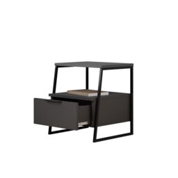 FWStyle Dark Grey 1 Drawer Bedside Table Nightstand Black Metal - thumbnail 3