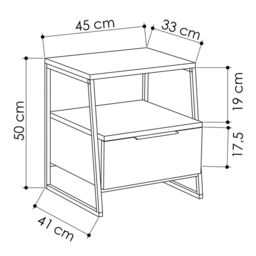 FWStyle Dark Grey 1 Drawer Bedside Table Nightstand Black Metal - thumbnail 5