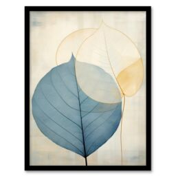 Wee Blue Coo Wall Art Print Skeleton Leaves Blue I Leaf Veins Structure Pastel Colour Azure Tan Yellow Watercolour Painting Art Framed - Size: A4 - thumbnail 1