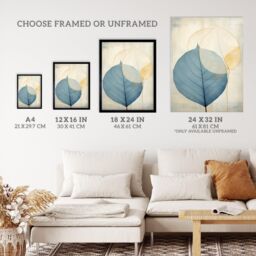 Wee Blue Coo Wall Art Print Skeleton Leaves Blue I Leaf Veins Structure Pastel Colour Azure Tan Yellow Watercolour Painting Art Framed - Size: A4 - thumbnail 3