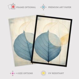 Wee Blue Coo Wall Art Print Skeleton Leaves Blue I Leaf Veins Structure Pastel Colour Azure Tan Yellow Watercolour Painting Art Framed - Size: A4 - thumbnail 2