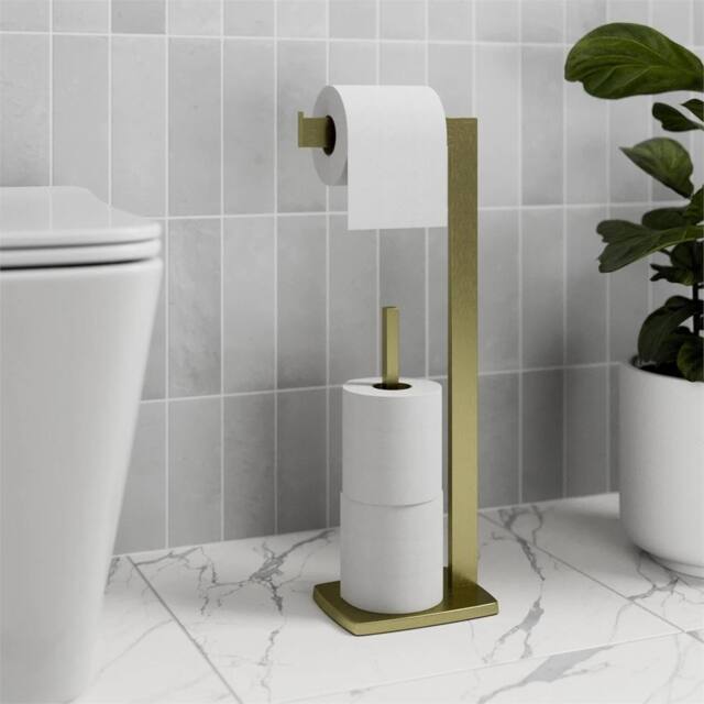 Havendro Brushed Brass Freestanding Toilet Roll Holder in Gold - image 1