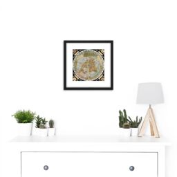 Artery8 Map Monte 1587 Composite World Pictorial Chart 8X8 Inch Square Wooden Framed Wall Art Print Picture with Mount in Black - thumbnail 2
