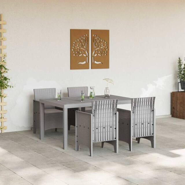 Berkfield Home Modern 5 Piece Garden Dining Set with Cushions Light Grey Poly Rattan - image 1