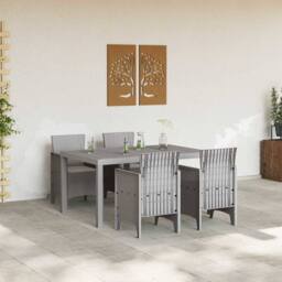 Berkfield Home Modern 5 Piece Garden Dining Set with Cushions Light Grey Poly Rattan
