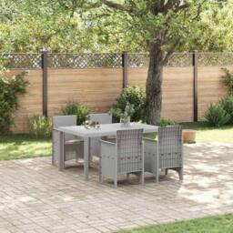 Berkfield Home Modern 5 Piece Garden Dining Set with Cushions Light Grey Poly Rattan - thumbnail 2
