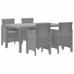 Berkfield Home Modern 5 Piece Garden Dining Set with Cushions Light Grey Poly Rattan - thumbnail 3