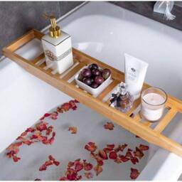 SPETLEK Wooden Bath Caddy Tray Bathtub Board Shelf Wine Tablet in Natural - thumbnail 2