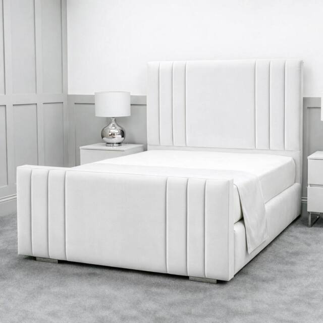 Living Comfort Bedz Canberra Plush Velvet Upholstered Bed Slatted Base - 48Inch Headboard in White - Size: Double - image 1