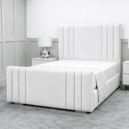 Living Comfort Bedz Canberra Plush Velvet Upholstered Bed Slatted Base - 48Inch Headboard in White - Size: Double - thumbnail 1