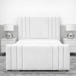 Living Comfort Bedz Canberra Plush Velvet Upholstered Bed Slatted Base - 48Inch Headboard in White - Size: Double - thumbnail 2