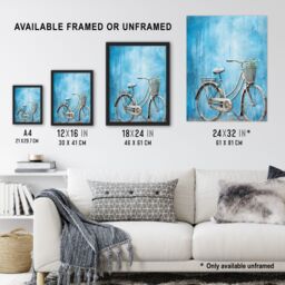Artery8 Simple Elegant Single Bicycle On Blue Modern Contemporary Detailed Flower Basket Artwork Extra Large XL Unframed Wall Art Poster Print - thumbnail 3