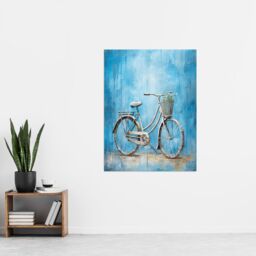 Artery8 Simple Elegant Single Bicycle On Blue Modern Contemporary Detailed Flower Basket Artwork Extra Large XL Unframed Wall Art Poster Print - thumbnail 4