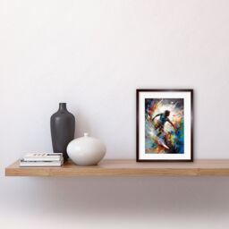 "Artery8 Wall Art Print Surfer Surfing on Rainbow Paint Splat Waves Artwork Framed 9X7 Inch in Brown - Size: W7"" x H9""" - thumbnail 2