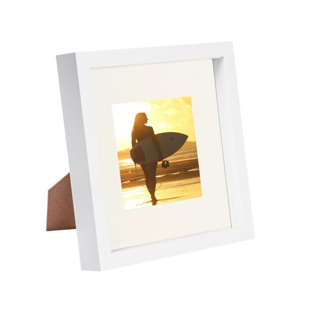 "Nicola Spring 8"" x 8"" White 3D Box Photo Frame - 4"" x 4"" Mount in Ivory" - image 1
