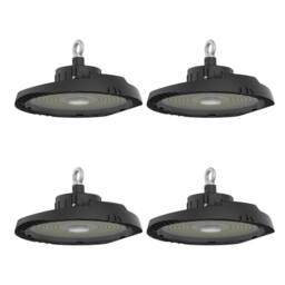First Choice Lighting Set of 4 High Bay - 150W LED IP65 UFO Style Commercial Warehouse Light in Black - thumbnail 1