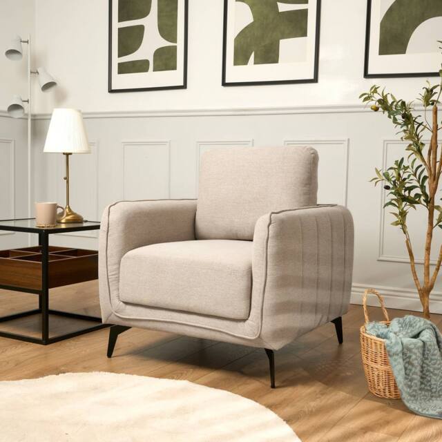 Bravich LTD Brixton Armchair - Modern Fabric Accent Chair with Steel Legs in Cream - image 1
