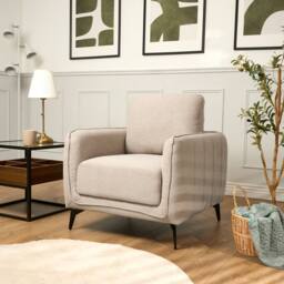 Bravich LTD Brixton Armchair - Modern Fabric Accent Chair with Steel Legs in Cream - thumbnail 1