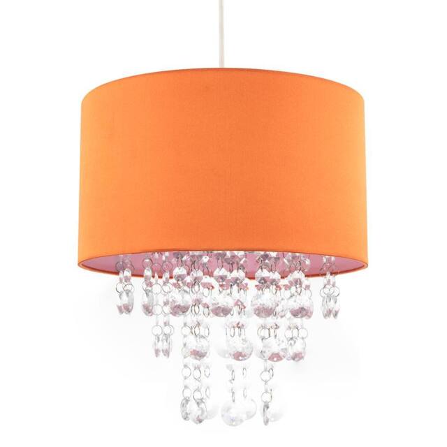 Happy Homewares Modern Orange Satin Fabric Pendant Shade with Clear Acrylic Drops - Size: 12 inches - image 1
