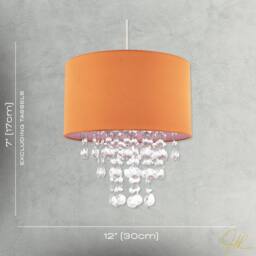 Happy Homewares Modern Orange Satin Fabric Pendant Shade with Clear Acrylic Drops - Size: 12 inches - thumbnail 7