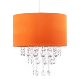 Happy Homewares Modern Orange Satin Fabric Pendant Shade with Clear Acrylic Drops - Size: 12 inches - thumbnail 5