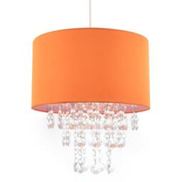 Happy Homewares Modern Orange Satin Fabric Pendant Shade with Clear Acrylic Drops - Size: 12 inches - thumbnail 2