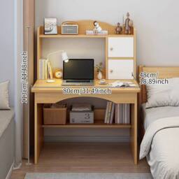 KORVIXA Wooden Computer Desk Home Office Writing Desk in Natural - Size: 100 cm x 100 cm - thumbnail 2