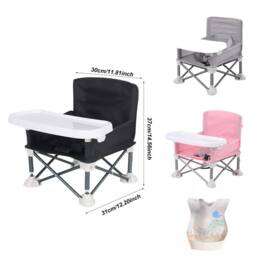 VOGREX Baby Highchair Foldable Infant Feeding Toddler Table Chair Portable Seat Travel in Black - thumbnail 2