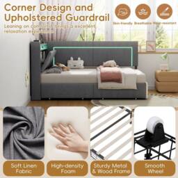 Matteo Single Daybed - Grey Linen, Storage, LED Headboard & USB Charger - thumbnail 8