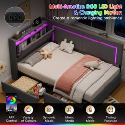 Matteo Single Daybed - Grey Linen, Storage, LED Headboard & USB Charger - thumbnail 7