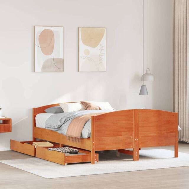 Berkfield Home Bed Frame without Mattress Wax Brown 120x200 cm Solid Wood Pine - Size: Small Double - image 1