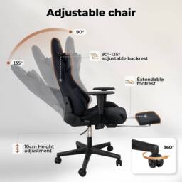 VOGREX Black Adjustable Reclining Gaming Office Chair - thumbnail 4