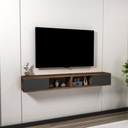 Destina Home Mayer Floating TV Stand with Shelves & Cabinets in Dark Brown - Size: 1 Pack - thumbnail 2