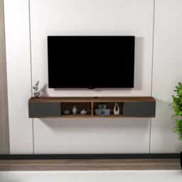 Destina Home Mayer Floating TV Stand with Shelves & Cabinets in Dark Brown - Size: 1 Pack - thumbnail 3