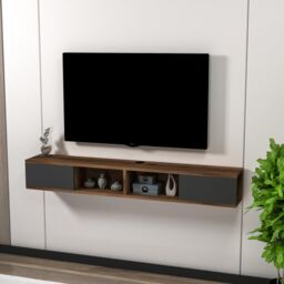 Destina Home Mayer Floating TV Stand with Shelves & Cabinets in Dark Brown - Size: 1 Pack - thumbnail 4