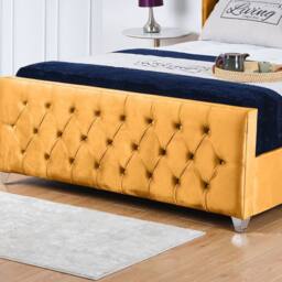 UK Bed Furniture Windsor Wingback Slatted Base Upholstered Bed with 48 Inch Headboard in Mustard - Size: Small Double - thumbnail 3