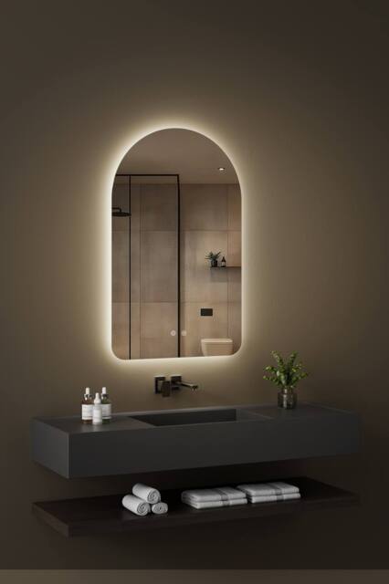 Fascinate Arched LED Bathroom Mirror - Tempered Glass, Anti-Fog Backlit, 80x50cm Dimmable in Silver - Size: 50 cm x 80 cm - image 1