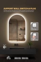 Fascinate Arched LED Bathroom Mirror - Tempered Glass, Anti-Fog Backlit, 80x50cm Dimmable in Silver - Size: 50 cm x 80 cm - thumbnail 6