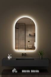 Fascinate Arched LED Bathroom Mirror - Tempered Glass, Anti-Fog Backlit, 80x50cm Dimmable in Silver - Size: 50 cm x 80 cm - thumbnail 7