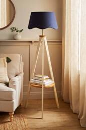 ValueLights Morrigan Painted Cream Tripod Floor Lamp with Scalloped Lamp Shade in Navy - thumbnail 1