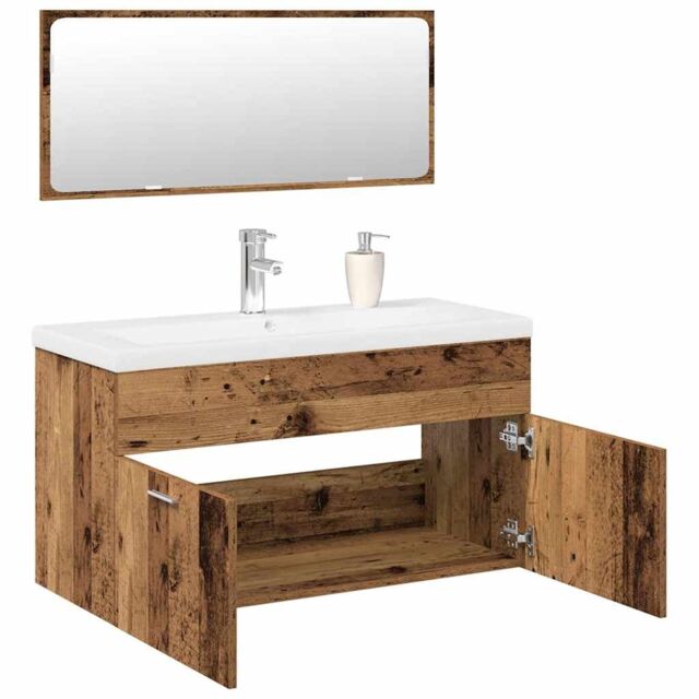 Berkfield Home 3 Piece Bathroom Furniture Set Old Wood Engineered Wood in Brown